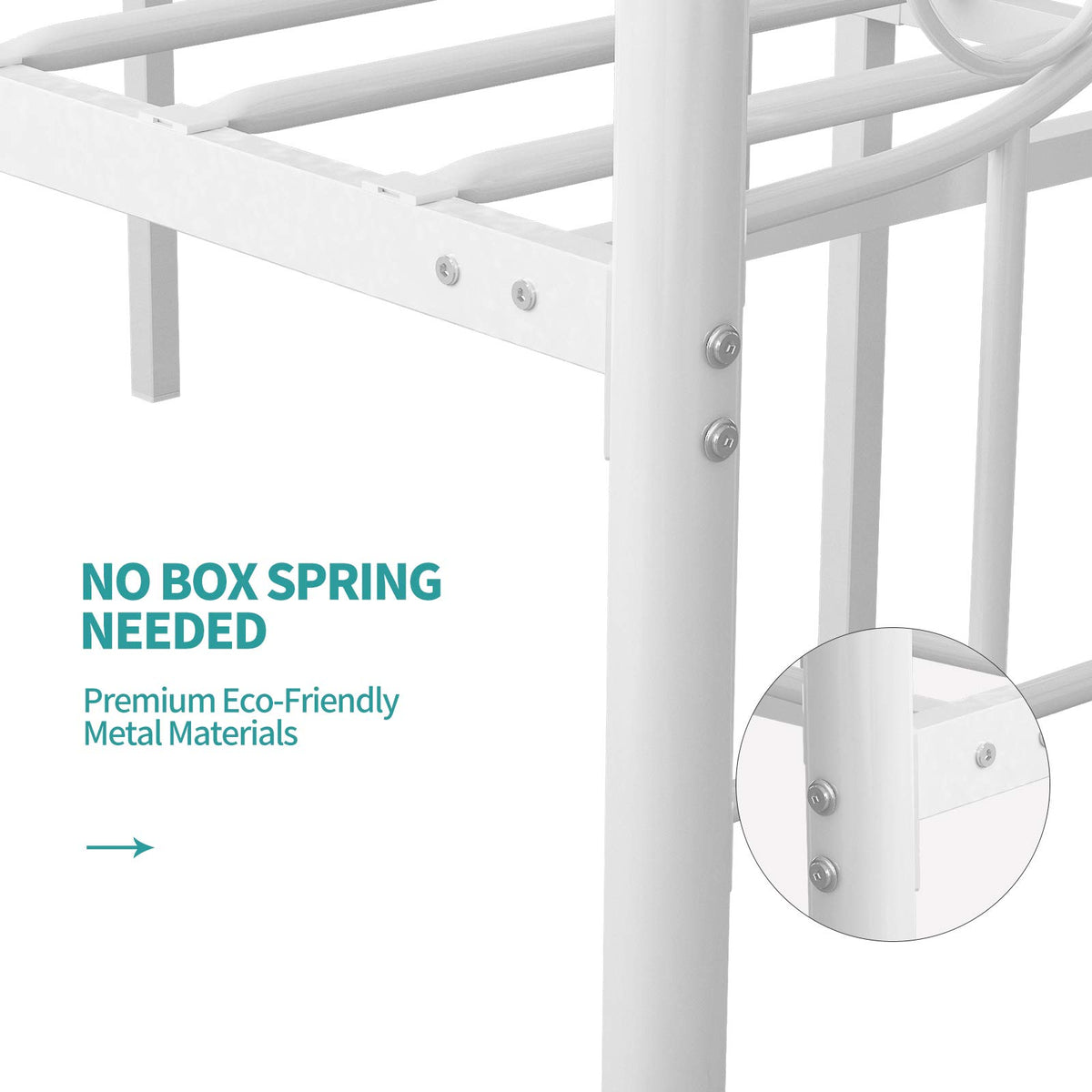 Mecor Twin Metal Bed — White