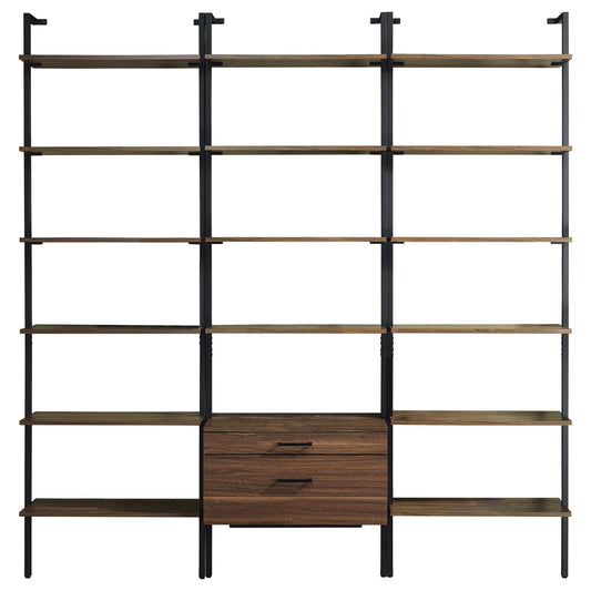 Owens 96-inch Wall Mounted Bookshelf Set Walnut