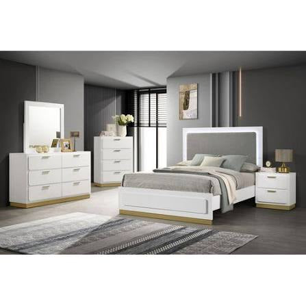 Caraway 5-Piece Bedroom Set — White & Gold with LED Headboard