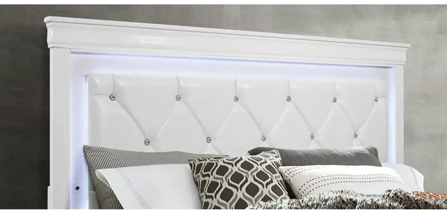 Pompei 4-Piece Bedroom Set — Metallic White with LED Headboard