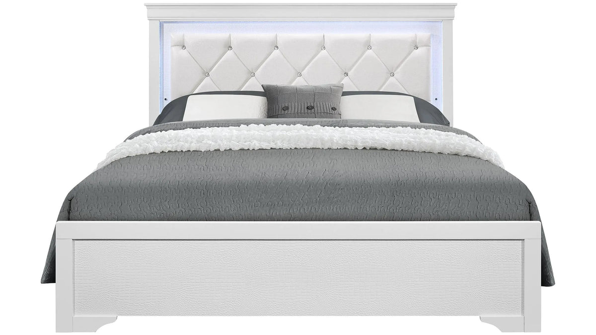 Pompei 4-Piece Bedroom Set — Metallic White with LED Headboard