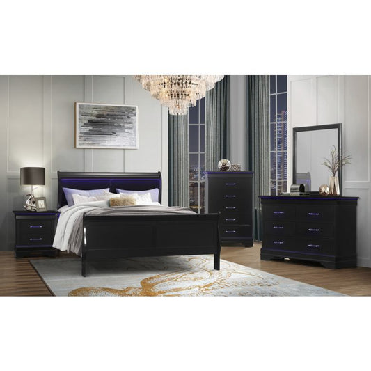 Charlie 4-Piece Bedroom Set — Black with LED Lighting