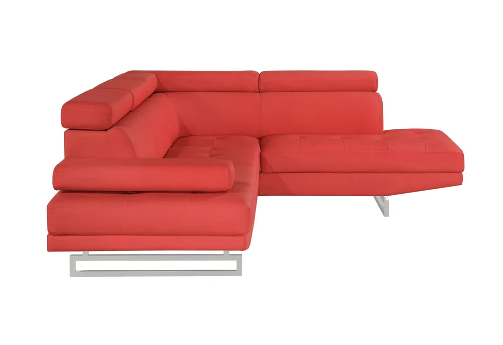 Red Faux Leather Sectional Sofa with Adjustable Headrests