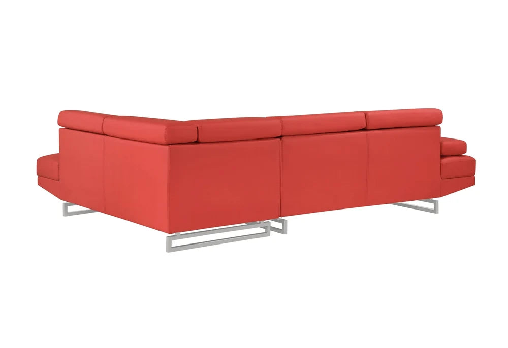 Red Faux Leather Sectional Sofa with Adjustable Headrests