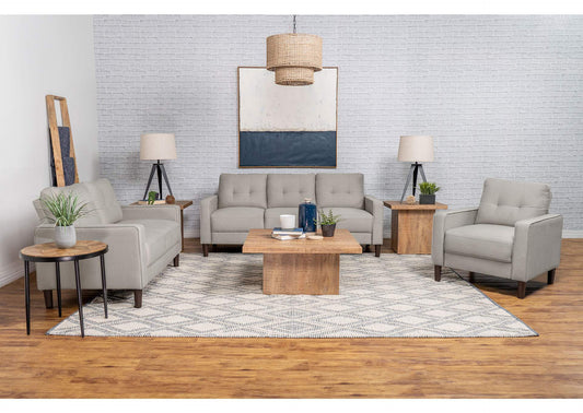 Bowen Sofa Set Beige Track Arm Tufted — front view | Flax Furniture Irvington NJ