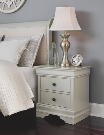 Jorstad 4-Piece Bedroom Set — Light Gray Upholstered Sleigh Bed