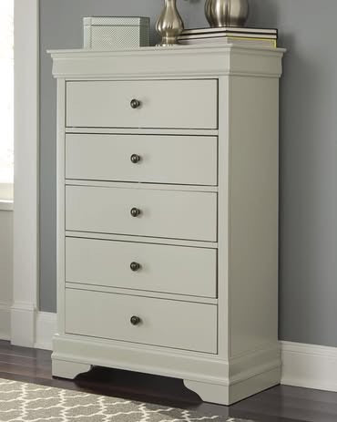 Jorstad 5-Piece Bedroom Set — Light Gray Upholstered Sleigh Bed