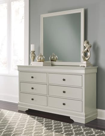 Jorstad 4-Piece Bedroom Set — Light Gray Upholstered Sleigh Bed
