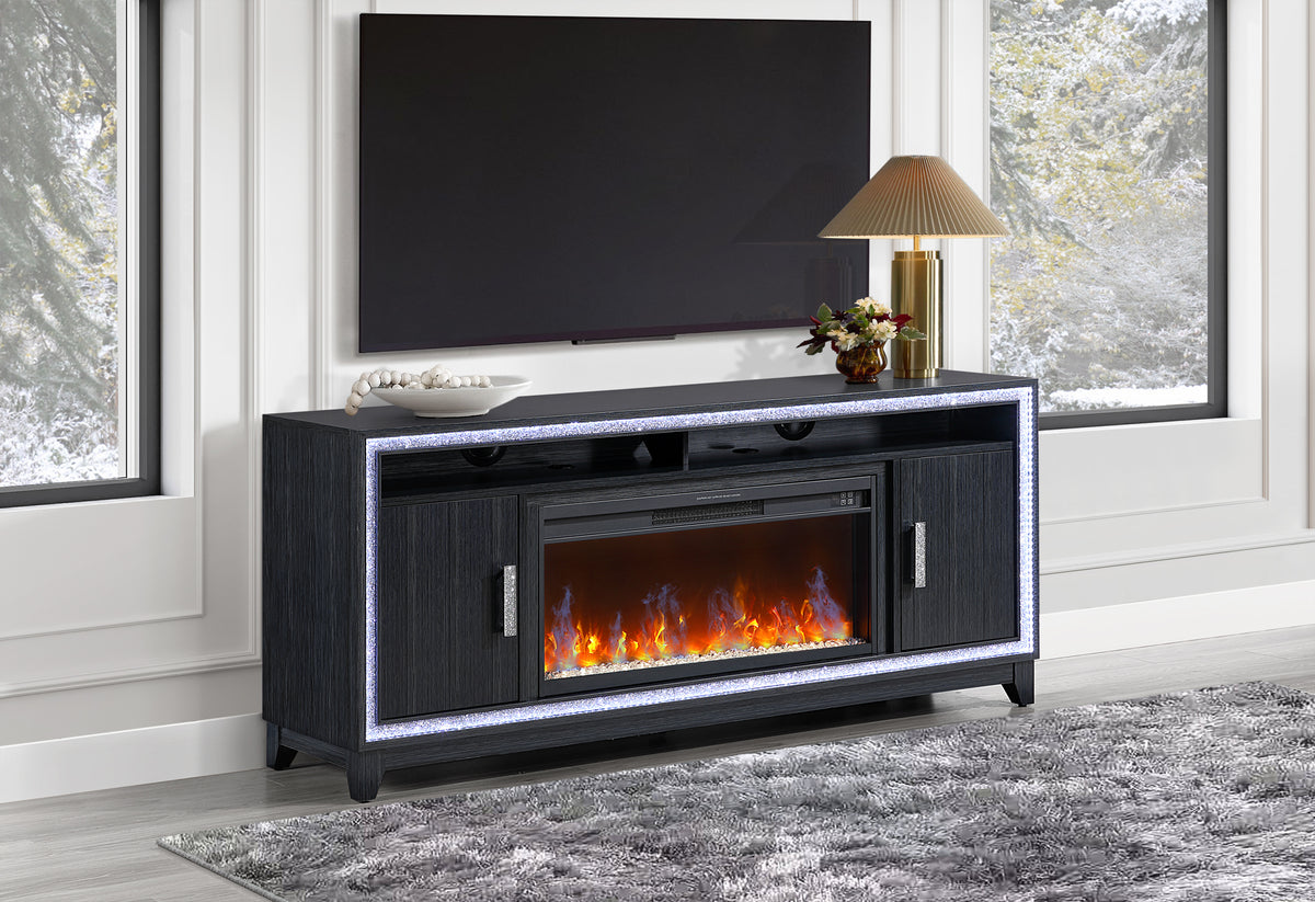 Lily Dark Grey Entertainment Unit 72 Inch with LED, Speakers, Crystal Inserts