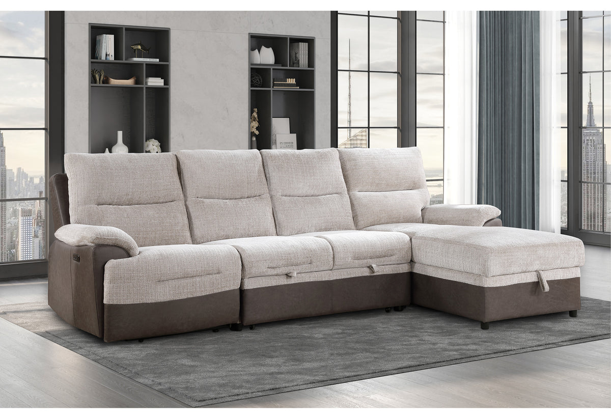 U3822 Beige/Brown Sectional with Po and USB