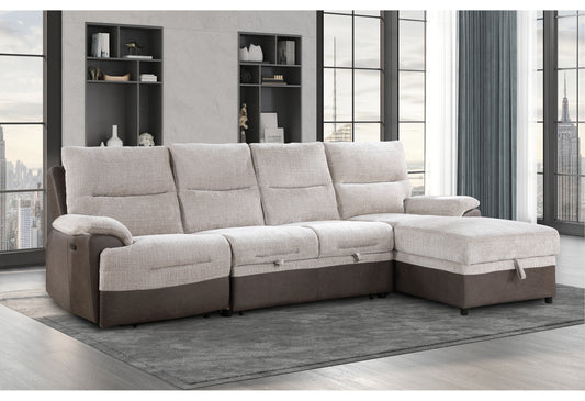 U3822 Beige/Brown Sectional with Po and USB