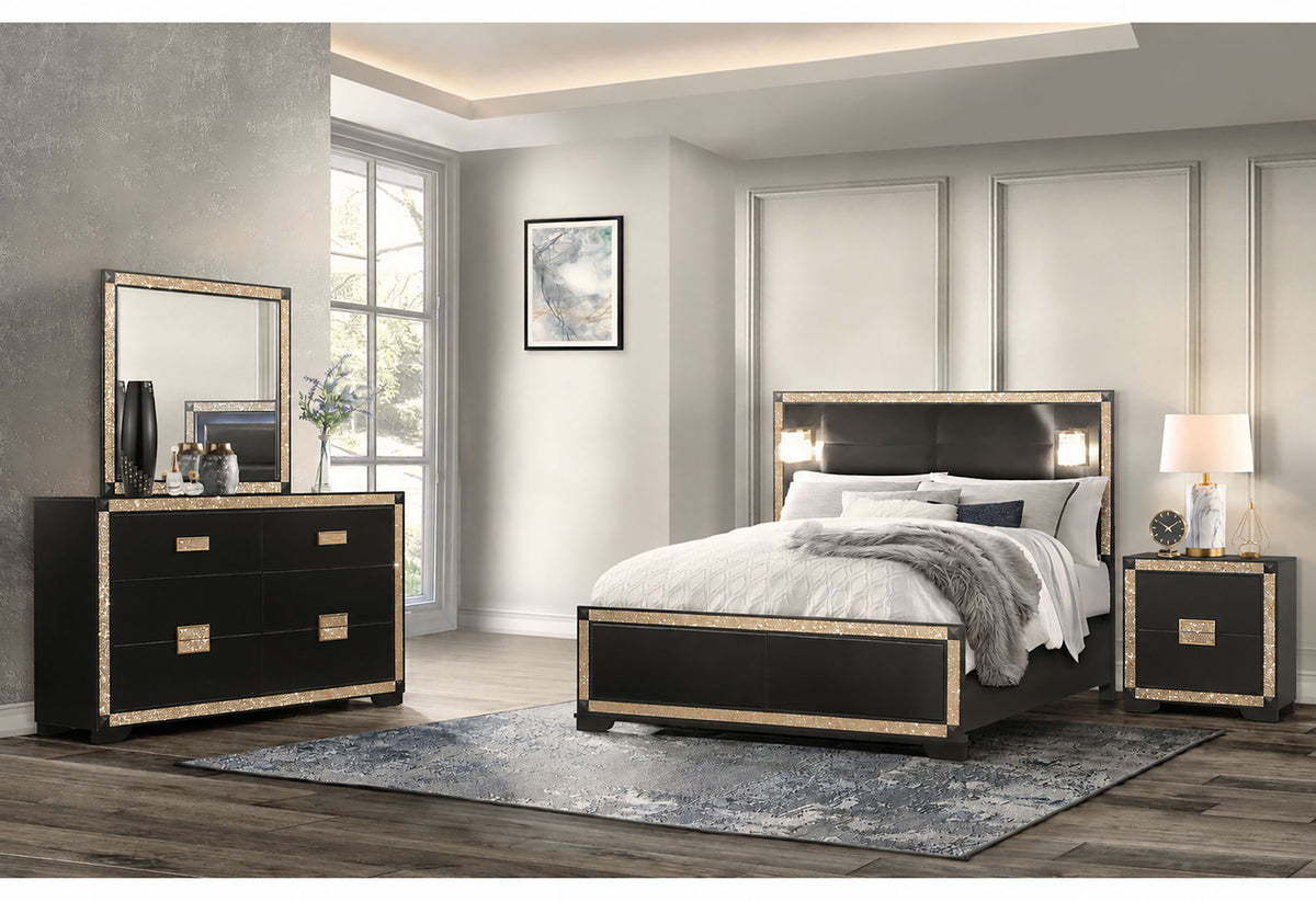 Blake Black / Gold Bedroom Set