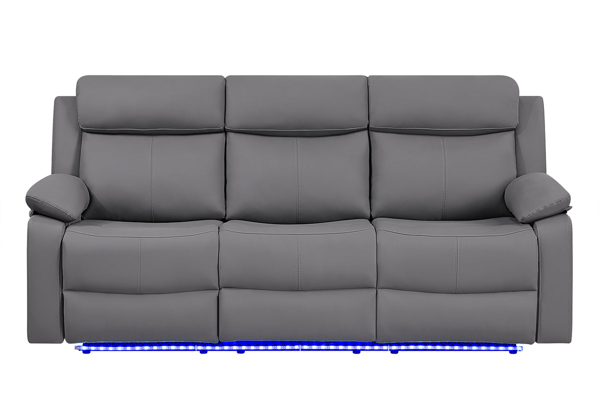 U6026 Grey PU 46A Reclining Sofa with LED