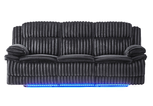 U8686 Black Power Reclining Sofa with LED, Hidden Drawer and Drop Down Table
