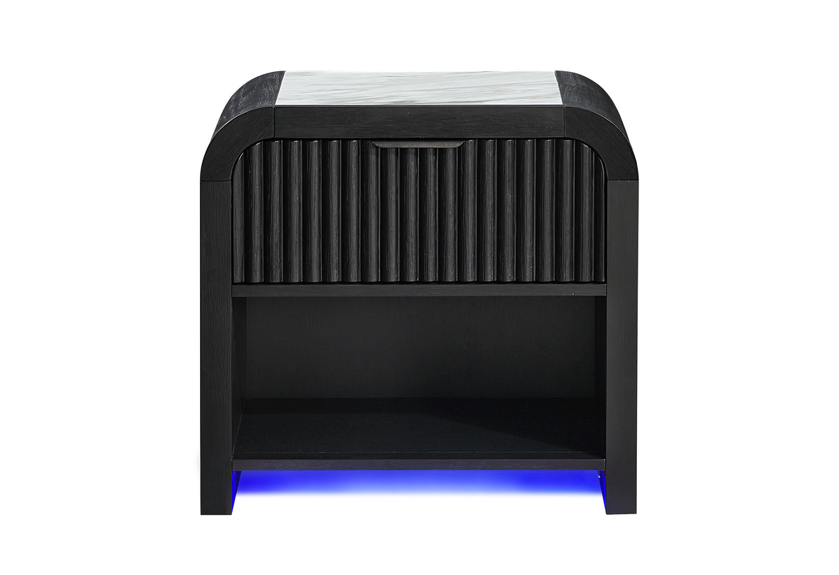 Beckett Wht/Blk Nightstand with LED & Speaker