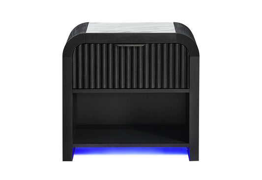 Beckett Wht/Blk Nightstand with LED & Speaker