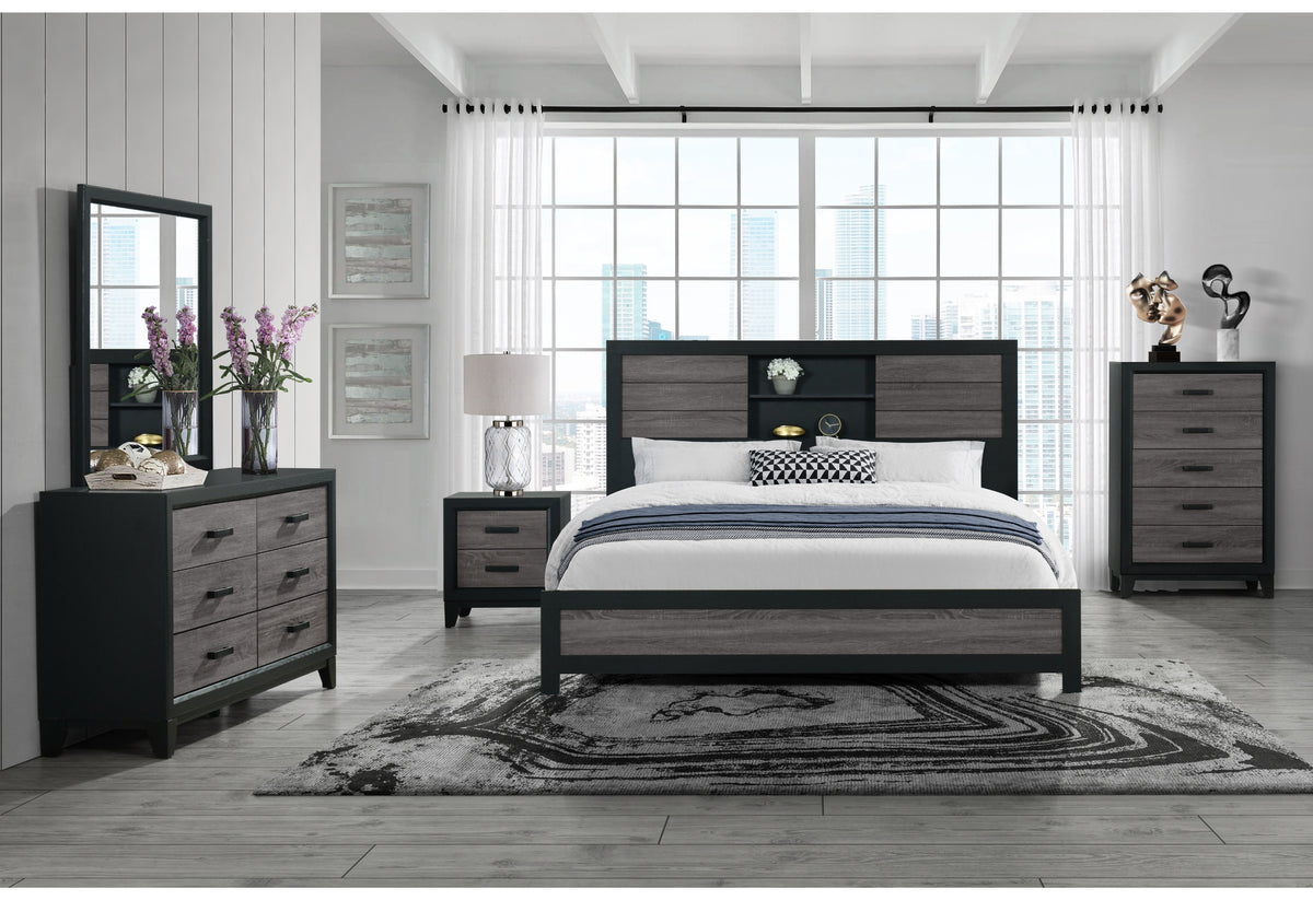 Lisbon Grey/Black Bookcase Bedroom Set