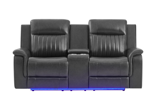 U8879 Blanche Charcoal Power Console Reclining Ls with LED, Global Ss & Subwoofer