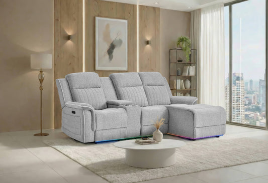U8879 Grey 1 Power Pushback Sectional with LED and Global Ss Speaker