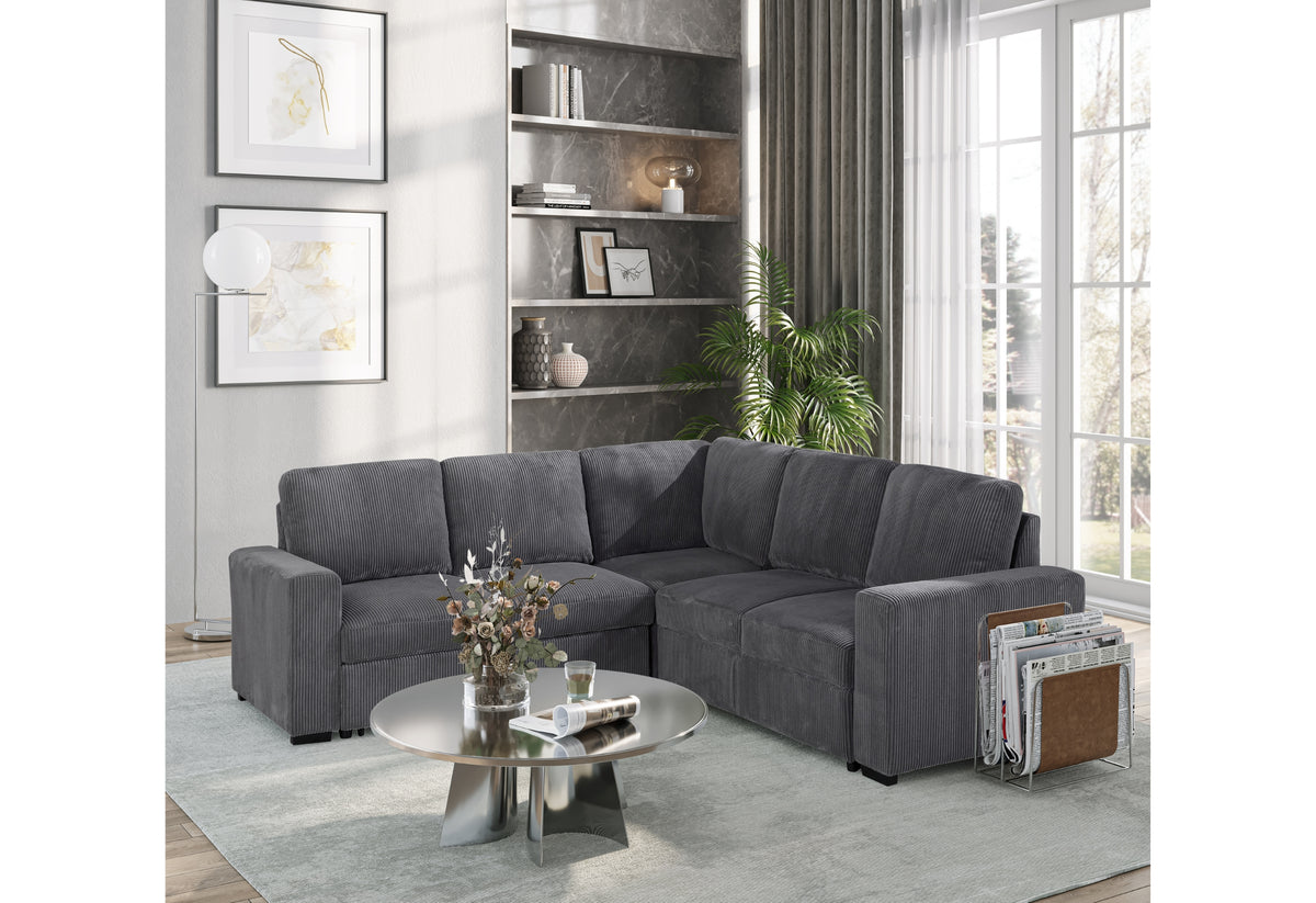 U2660 Grey Sectional with O Chaise and with Pullout Sofa Bed