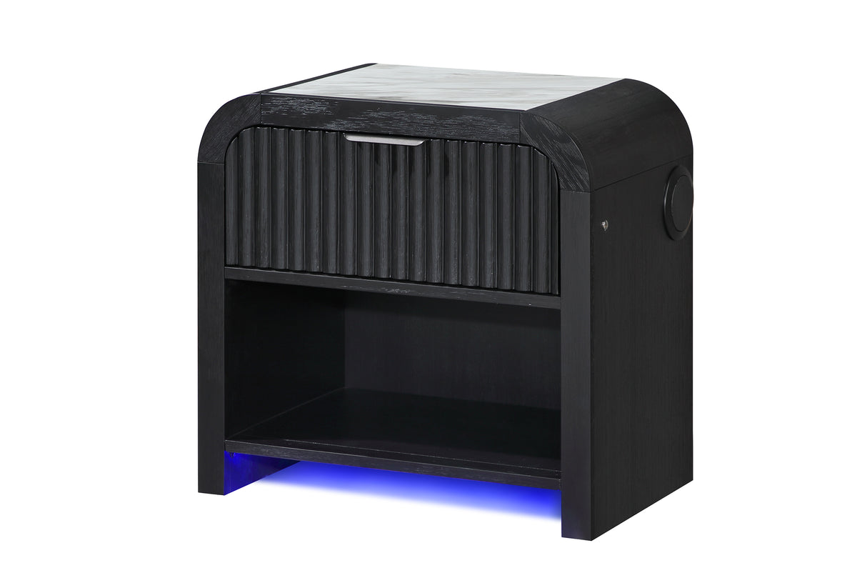 Beckett Wht/Blk Nightstand with LED & Speaker