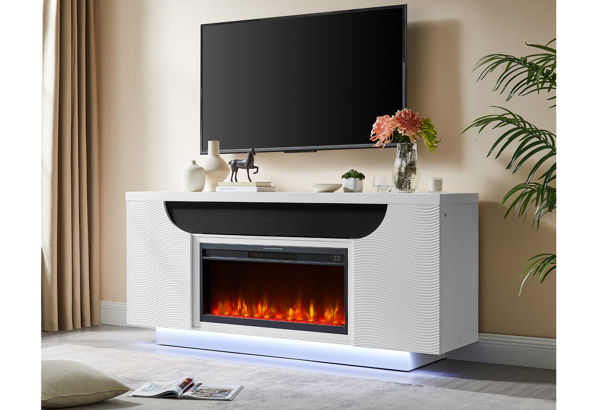 Aileen White 66" Entertainment Unit with LED, Speakers, Crystal and Pop-up Doors
