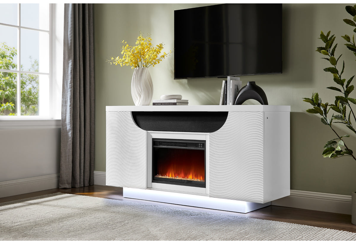 Aileen White 66" Entertainment Unit with LED, Speakers, Crystal and Pop-up Doors