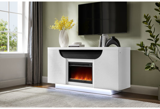 Aileen White 66" Entertainment Unit with LED, Speakers, Crystal and Pop-up Doors