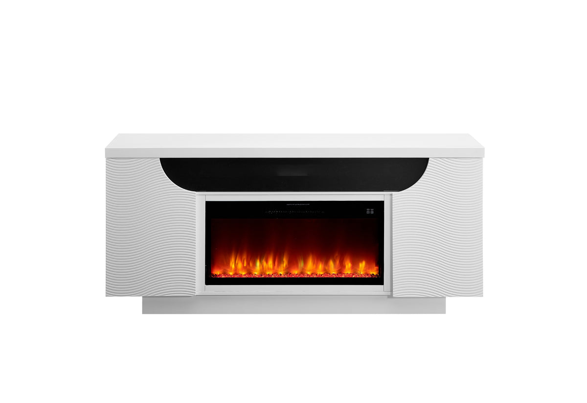 Aileen White 66" Entertainment Unit with LED, Speakers, Crystal and Pop-up Doors