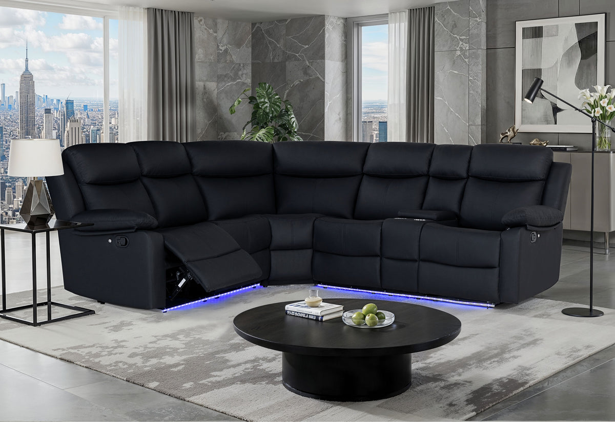 U6026 Black PU 72A Right Arm Facing Sectional with LED and Speaker