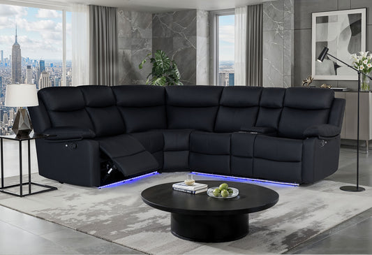 U6026 Black PU 72A Right Arm Facing Sectional with LED and Speaker