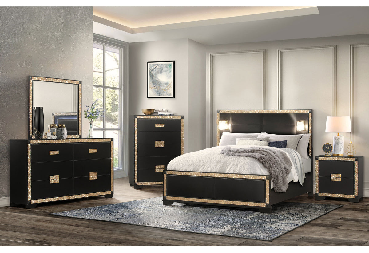 Blake Black / Gold Bedroom Set
