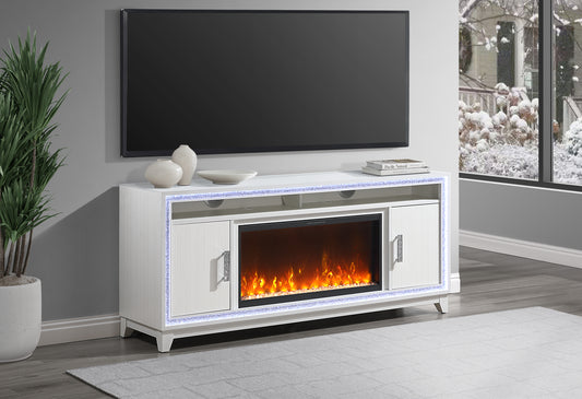 Lily White Entertainment Unit 72 with LED, Speakers, Crystal Inserts