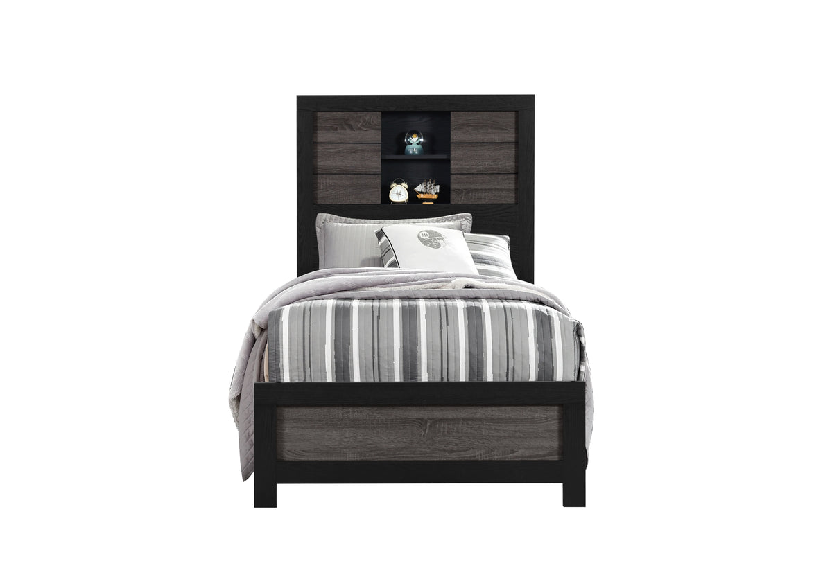 Lisbon Grey/Black Bookcase Bedroom Set