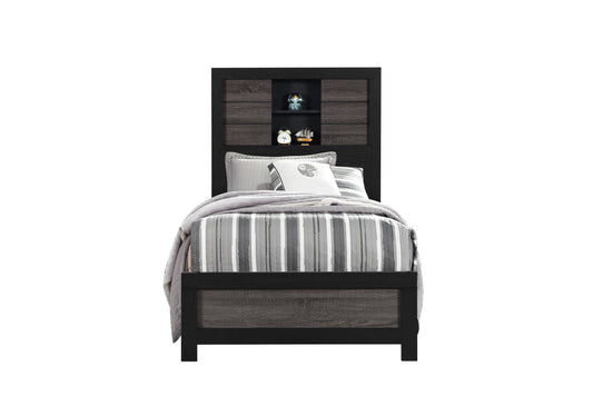 Lisbon Grey/Black Bookcase Bedroom Set
