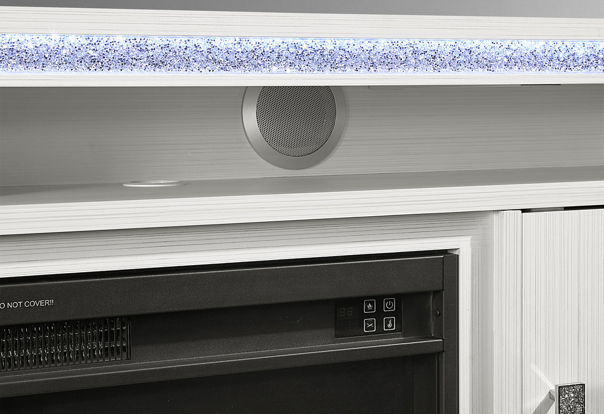Lily White Entertainment Unit 72 with LED, Speakers, Crystal Inserts
