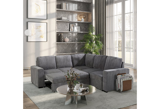 U2660 Grey Sectional with O Chaise and with Pullout Sofa Bed