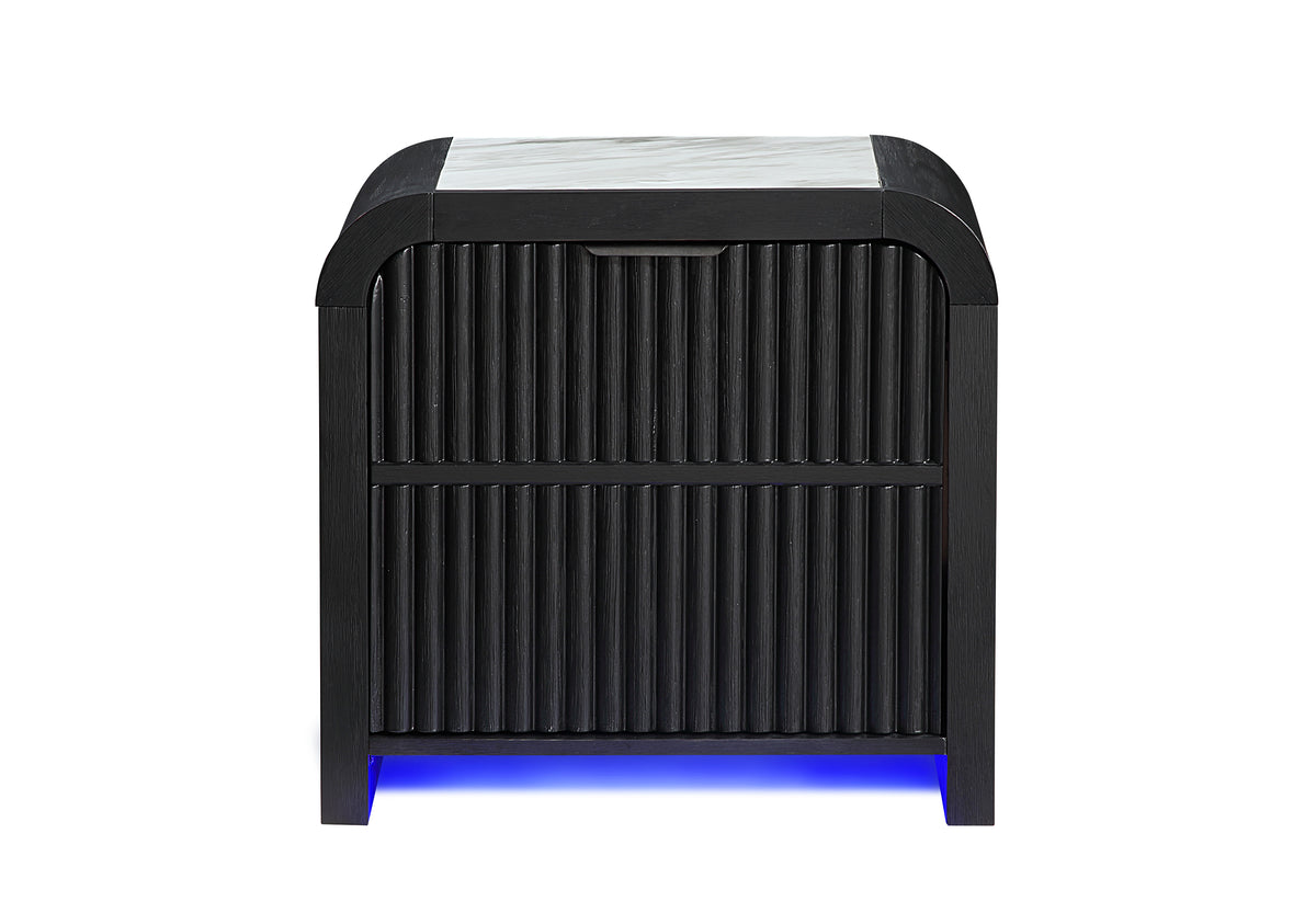 Beckett White/Black Nightstand with LED, Cooler and Speaker