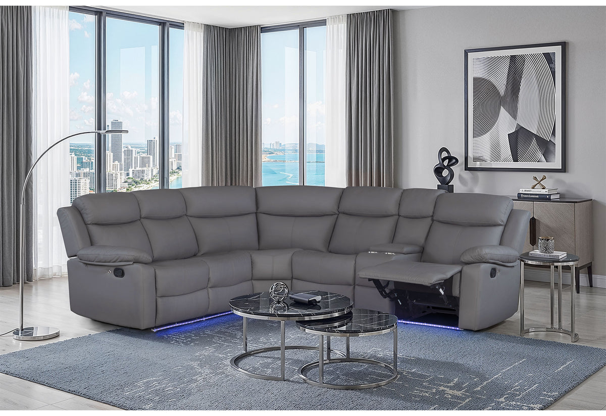 U6026 Grey PU 46A Right Side Facing Sectional with LED and Speaker
