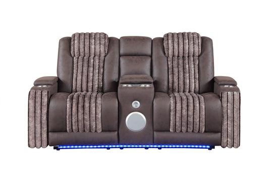 U8000 Brown Power Console Reclining Loveseat with Phr, LED and Speaker