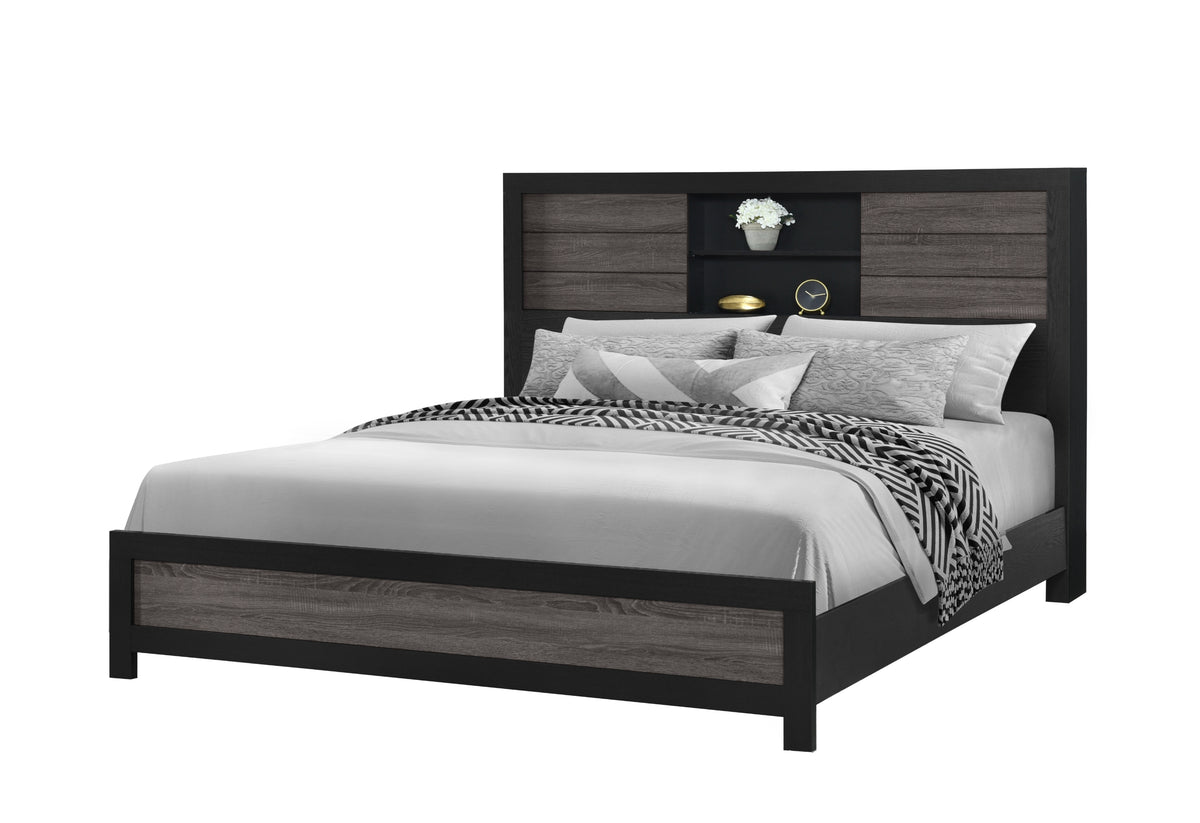 Lisbon Grey/Black Bookcase Bedroom Set