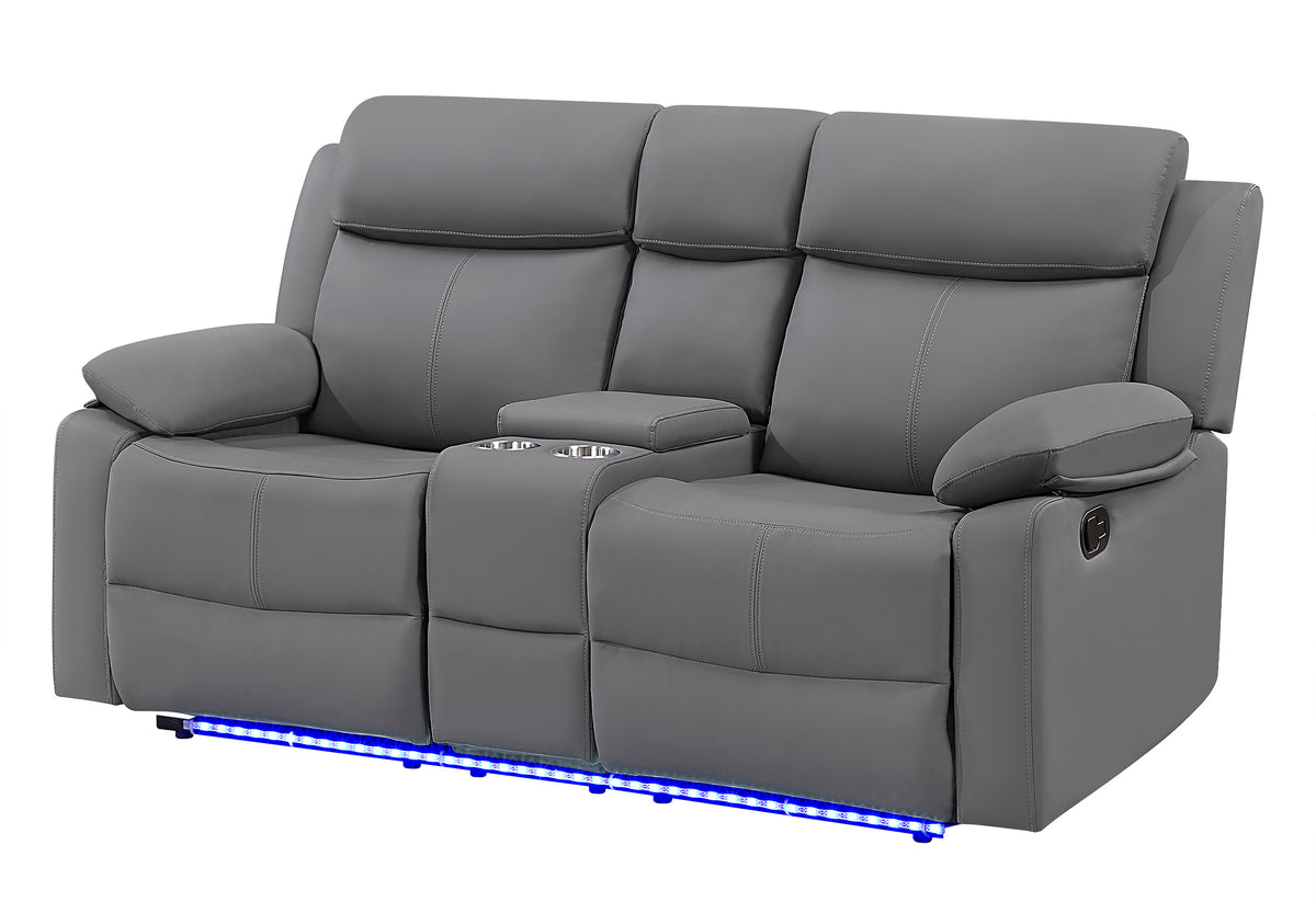 U6026 Grey PU 46A Console Reclining Loveseat with LED and Speaker