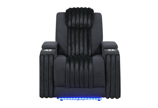 U8000 Black Power Recliner with Power Headrest & LED Light