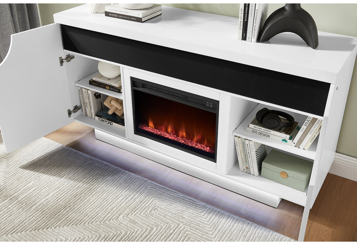 Aileen White 66" Entertainment Unit with LED, Speakers, Crystal and Pop-up Doors