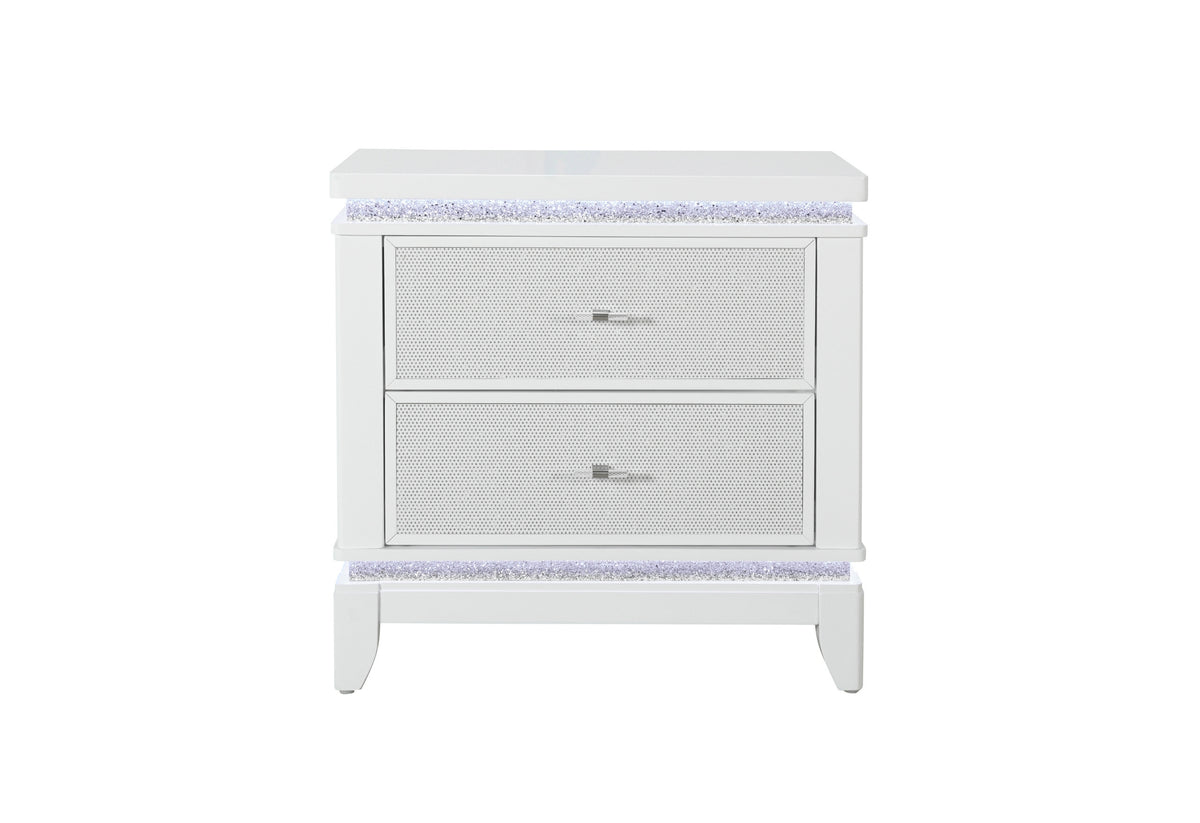 Alina White Nightstand with Cooler, LED, Speaker and USB