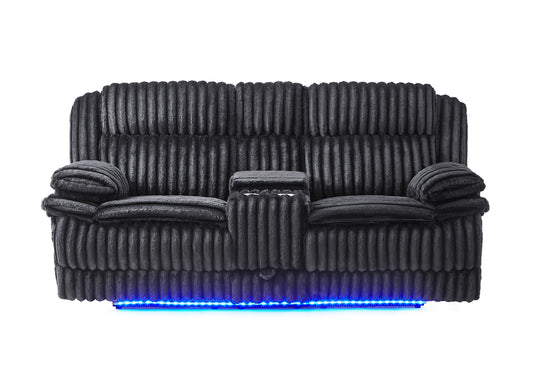 U8686 Black Power Console Reclining Loveseat with LED and Hidden Drawer