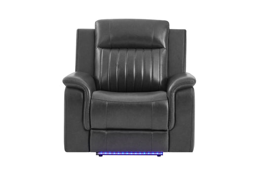 U8879 Blanche Charcoal with Black Welt Power Recliner with LED