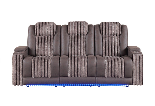 U8000 Brown Power Reclining Sofa with Phr, Ddt, Reading Light & LED Light