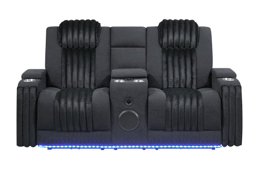 U8000 Black Power Console Reclining Loveseat with Phr, LED and Speaker