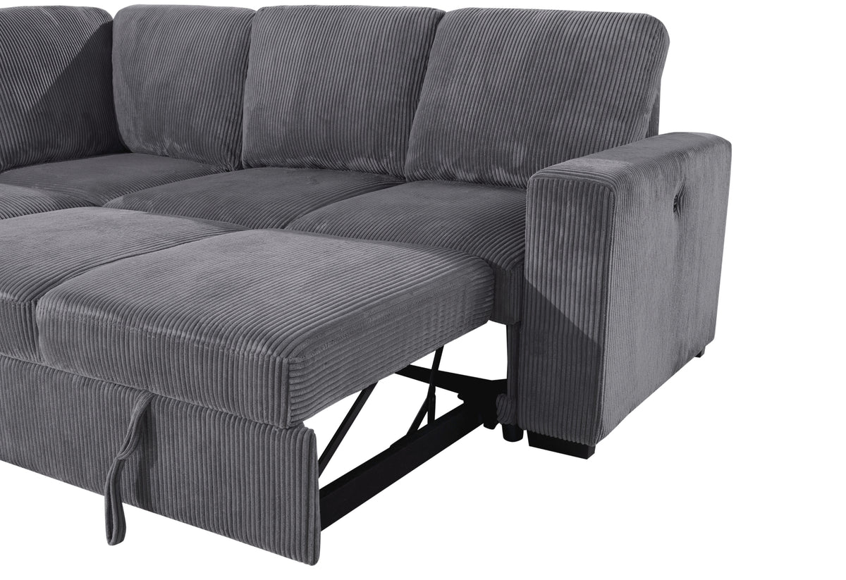 U2660 Grey Sectional with O Chaise and with Pullout Sofa Bed